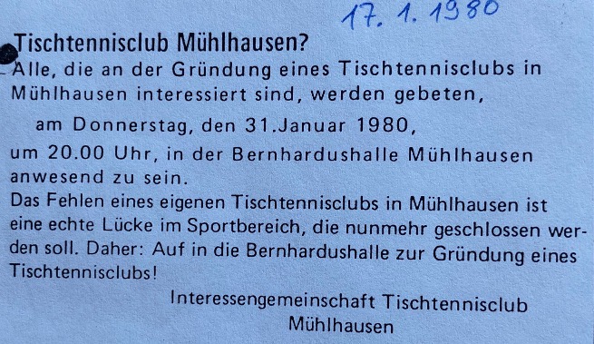 Einladung zum ersten Treffen zur Grndung eines Tischtennisclubs