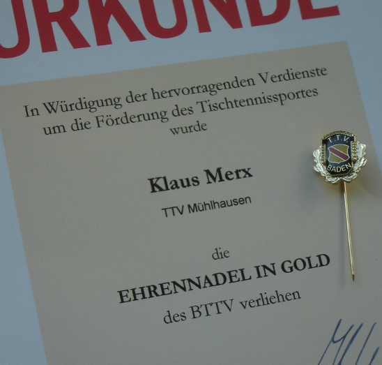 BTTV-Ehrennadel in Gold fr Klaus Merx
