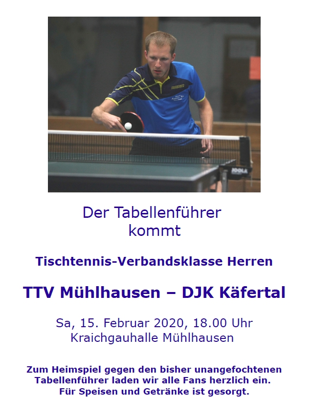 Heimspiel gegen den Tabellenführer Käfertal, Sa, 15.02., 18.00 Uhr