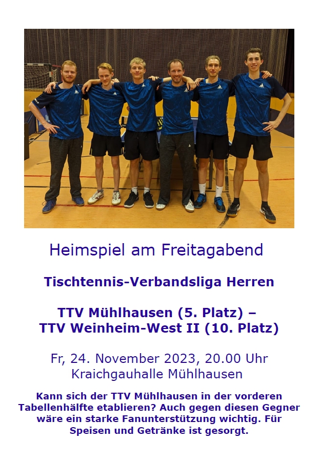 Heimspiel gegen Weinheim-West II, Fr, 21.11., 20.00 Uhr